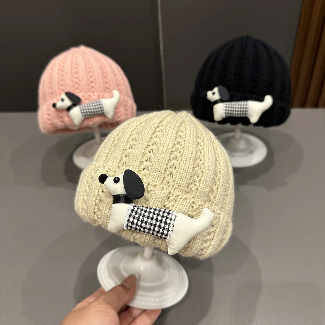 婴儿帽子冬天户外防风保暖护耳帽男女童毛线帽宝宝可爱小狗套头帽