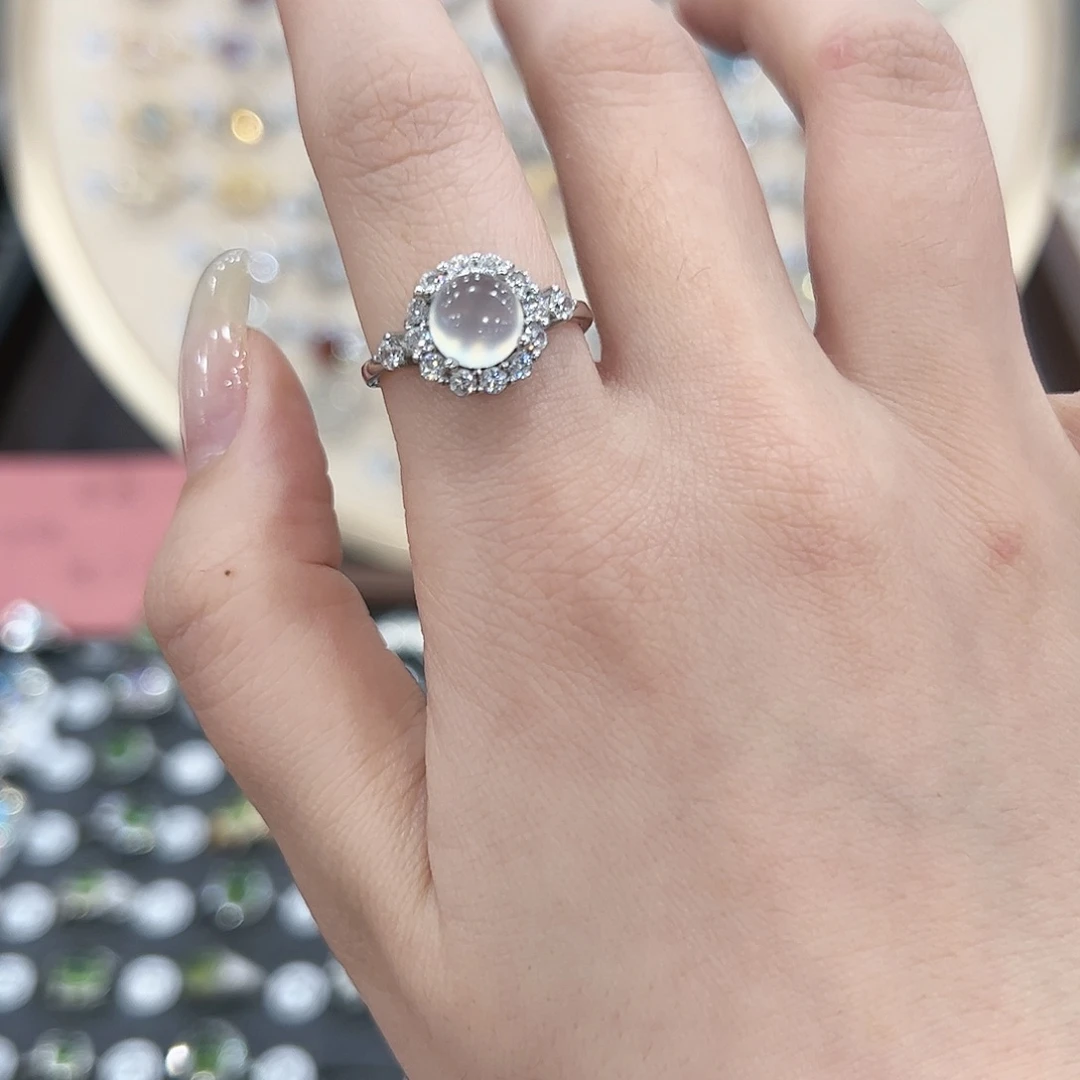 蛇纹石玉戒指银S925镶嵌(***)