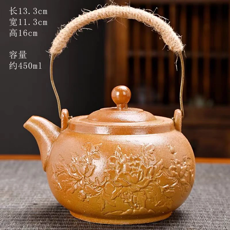 扬名茶器 粗陶牡丹提梁壶围炉煮茶-2104