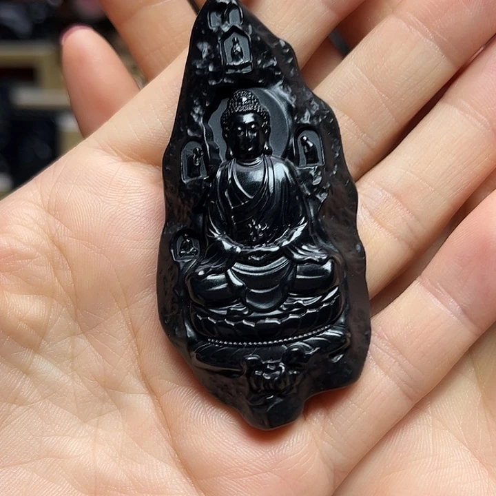 吊坠(赠链)未镶嵌和田玉（墨玉）大日如来
