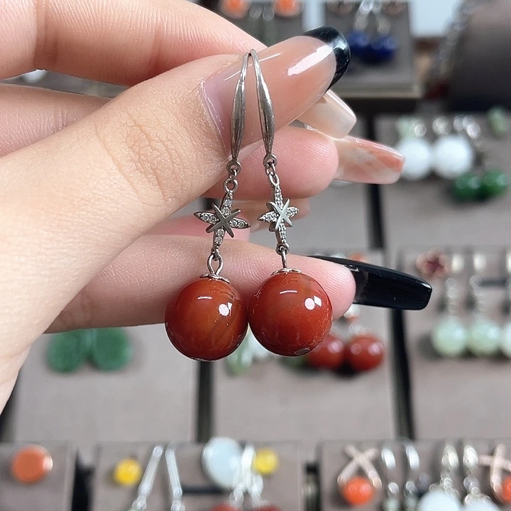 玛瑙/玉髓耳饰银S925镶嵌12左右