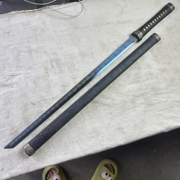 1951龙泉昊天锰钢一体淬火锻造龙纹唐刀未开刃手工锻打未开刃