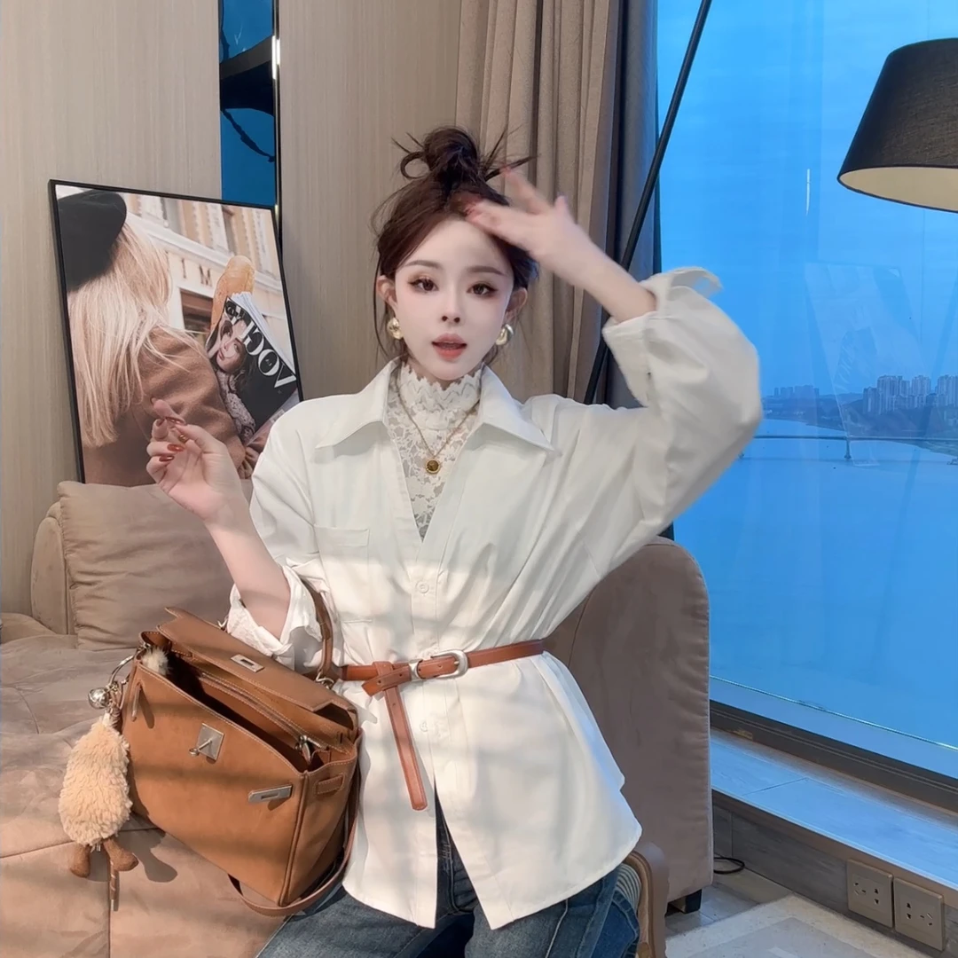 【晓溪服饰】春季新款韩版高级感衬衣韩系气质百搭收腰上衣女6001