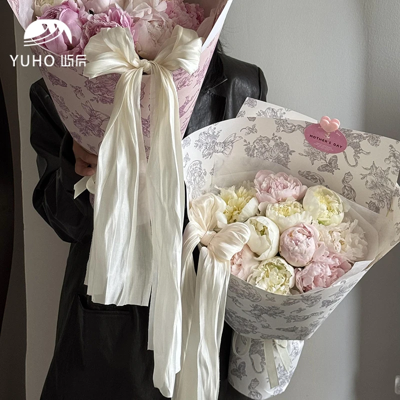 屿后 157g法式花园草木印花纸鲜花花束蝴蝶结diy手工花艺包装材料