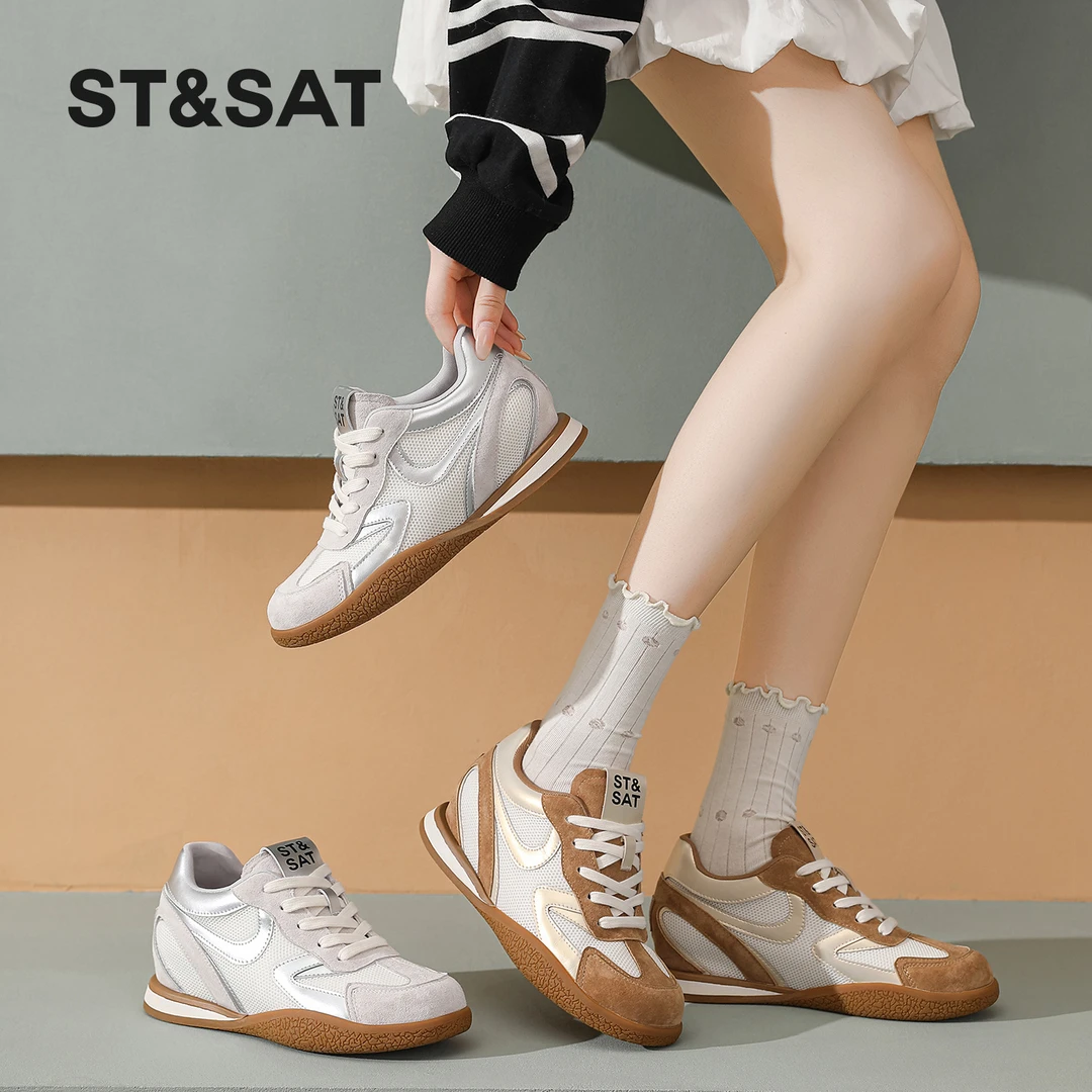 星期六德训鞋内增高女鞋2026春季透气网面软底时尚潮流百搭运动鞋