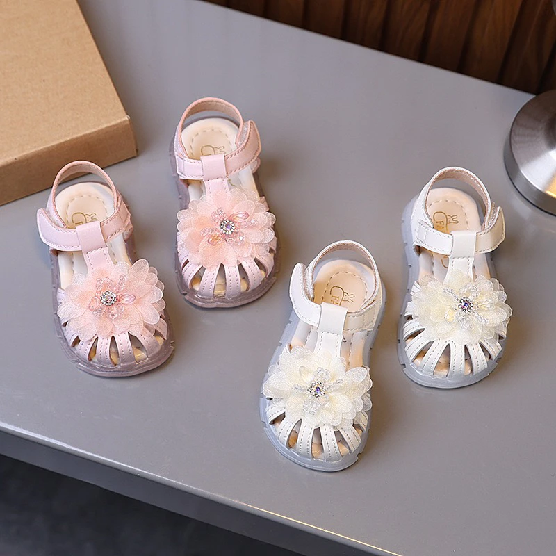 女夏季公主魔术贴包头凉鞋软底女童时尚公主鞋