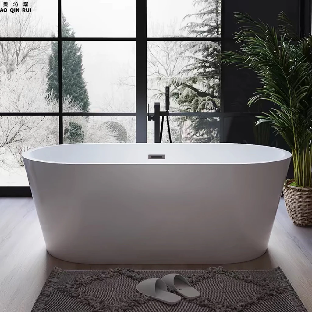 奥沁瑞独立式亚克力酒店民宿浴缸成人家用双人椭圆大浴盆加深泡澡