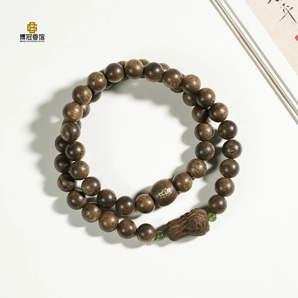 沉香芽庄黑棋楠沉水沉香白菜8MM双圈手串