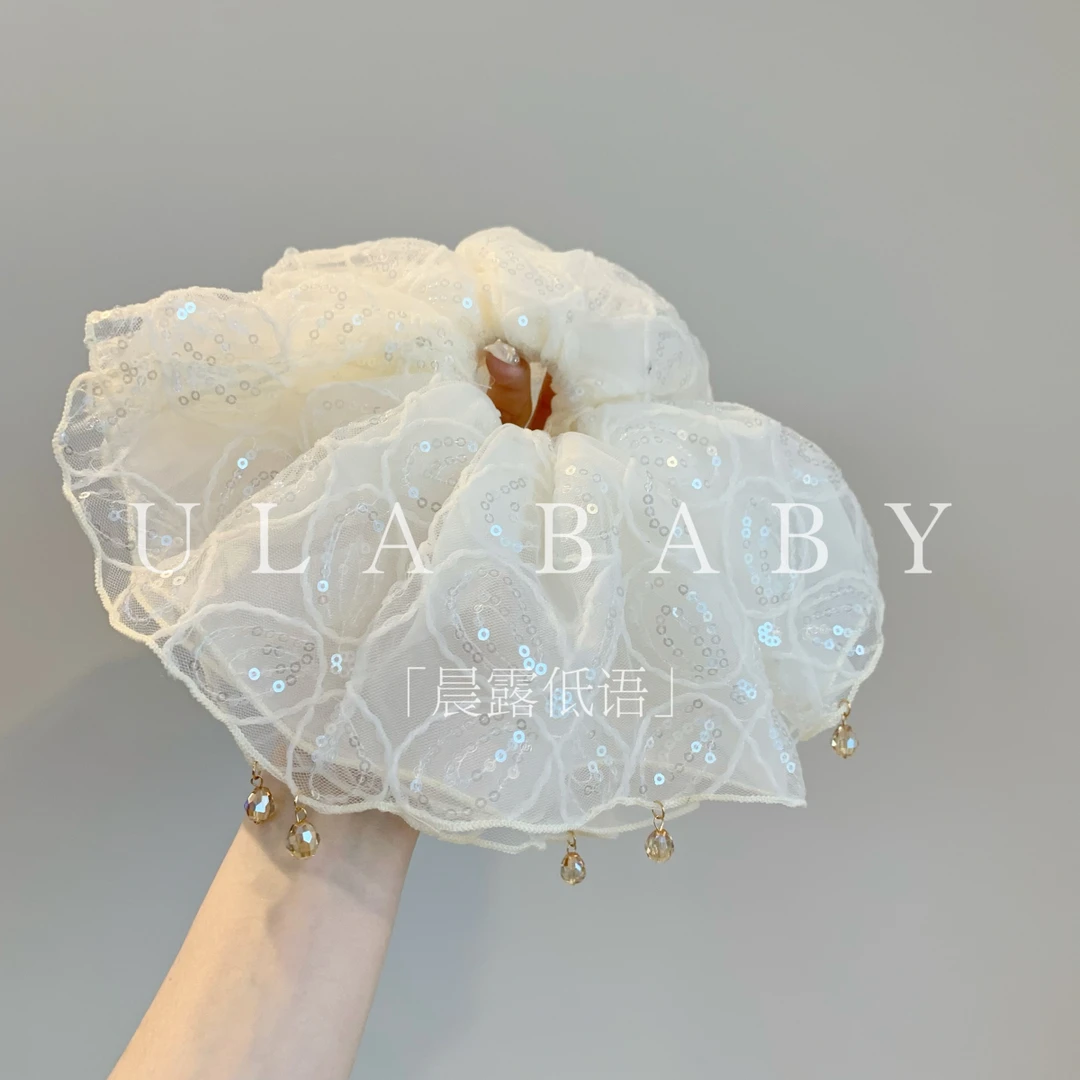 【喜儿ula】5-20-5「晨露低语」轻奢亮纱刺绣蕾丝气质褶皱大肠发圈