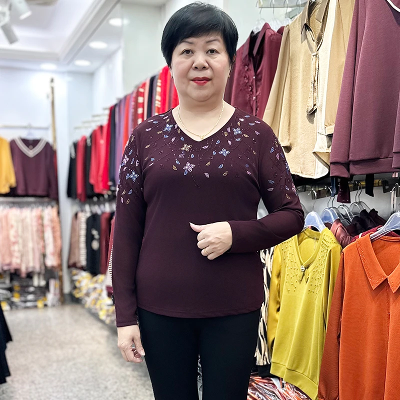 中年妈妈装洋气打底衫女秋季新款时尚减龄小个子长袖T恤外穿上衣