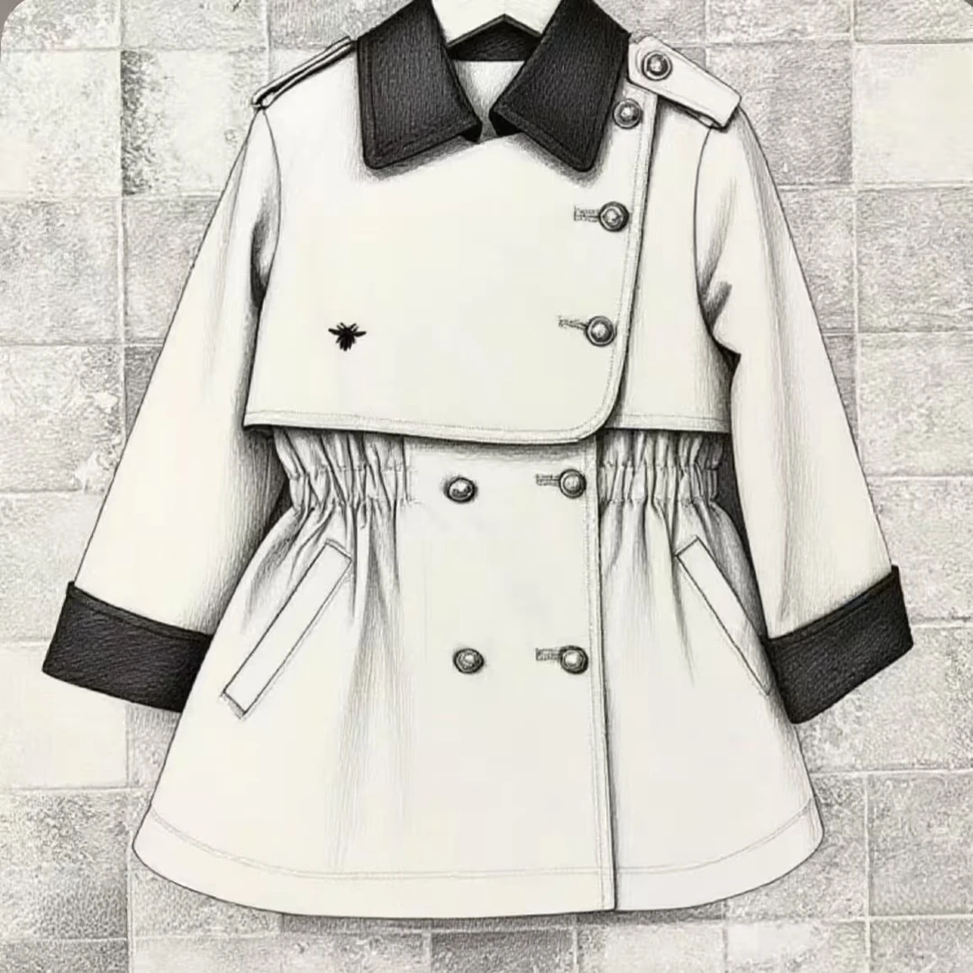 【XH】编码033春秋新款女童轻奢抗皱格子风衣亲子款92110