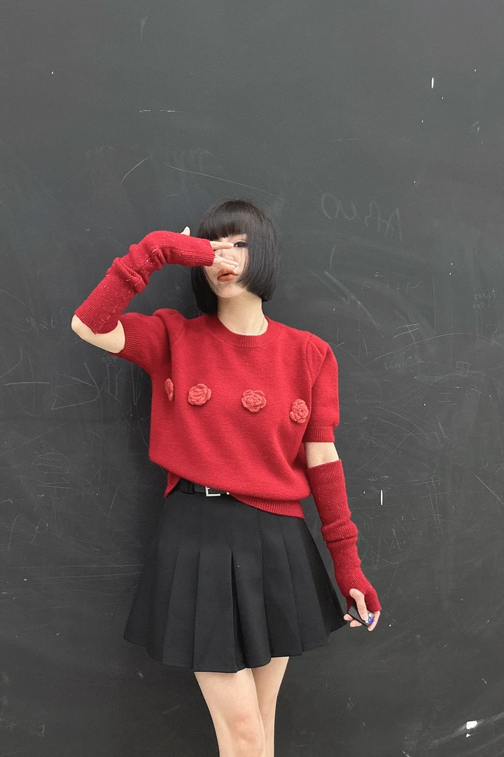 玫瑰花袖子可拆卸网红上衣