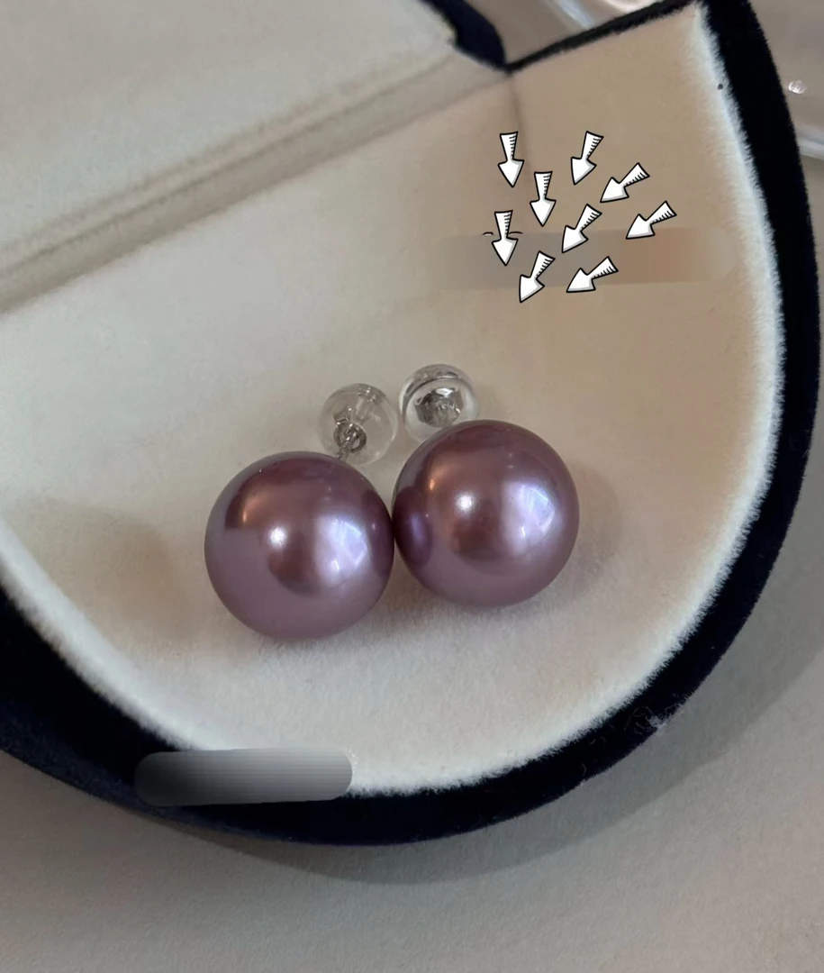 新人见面礼 紫色空姐素钉12-13mm 正圆冷白极光 经典时尚百搭清货