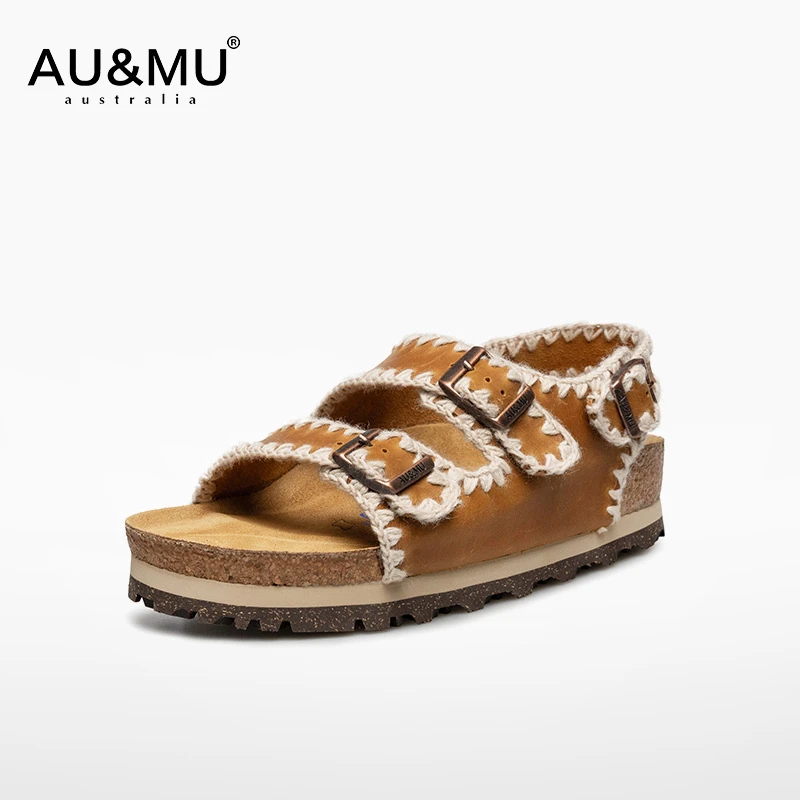 AUMU2025夏季新款【格桑花】勃肯女鞋外穿软木底露趾透气凉鞋女2080