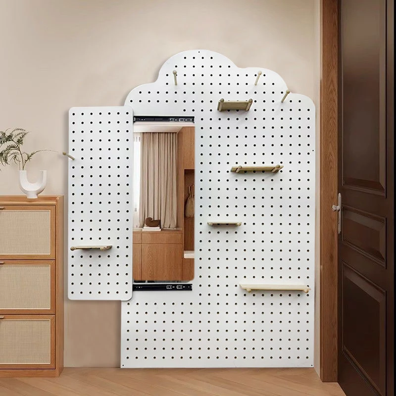 云朵玄关洞洞板置物架入户木质展示收纳架小熊收纳墙上挂衣架镜