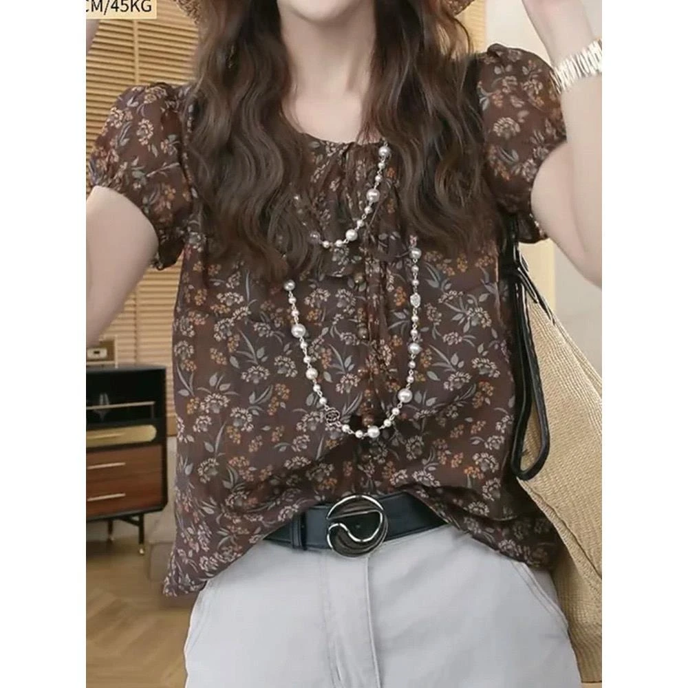 碎花短袖通用镂空见详情夏季衬衫通勤印花薄款温婉风