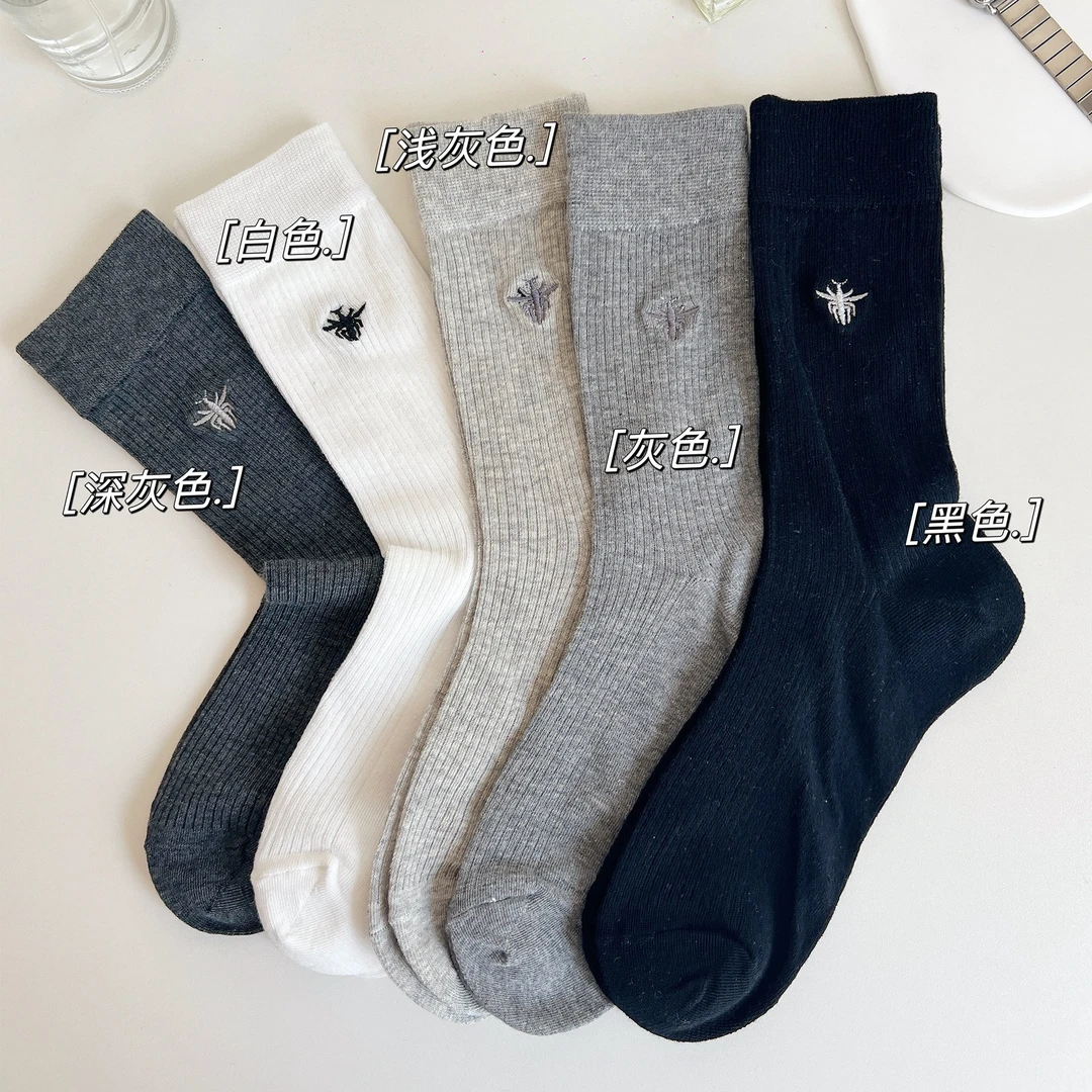 2025年新款小蜜蜂刺绣袜竖条堆堆袜韩系百搭中筒袜ins风长筒袜