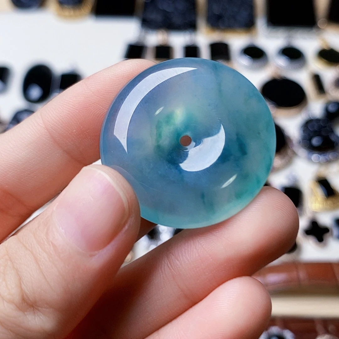 定制翡翠未镶嵌糖**?墨翠平安扣