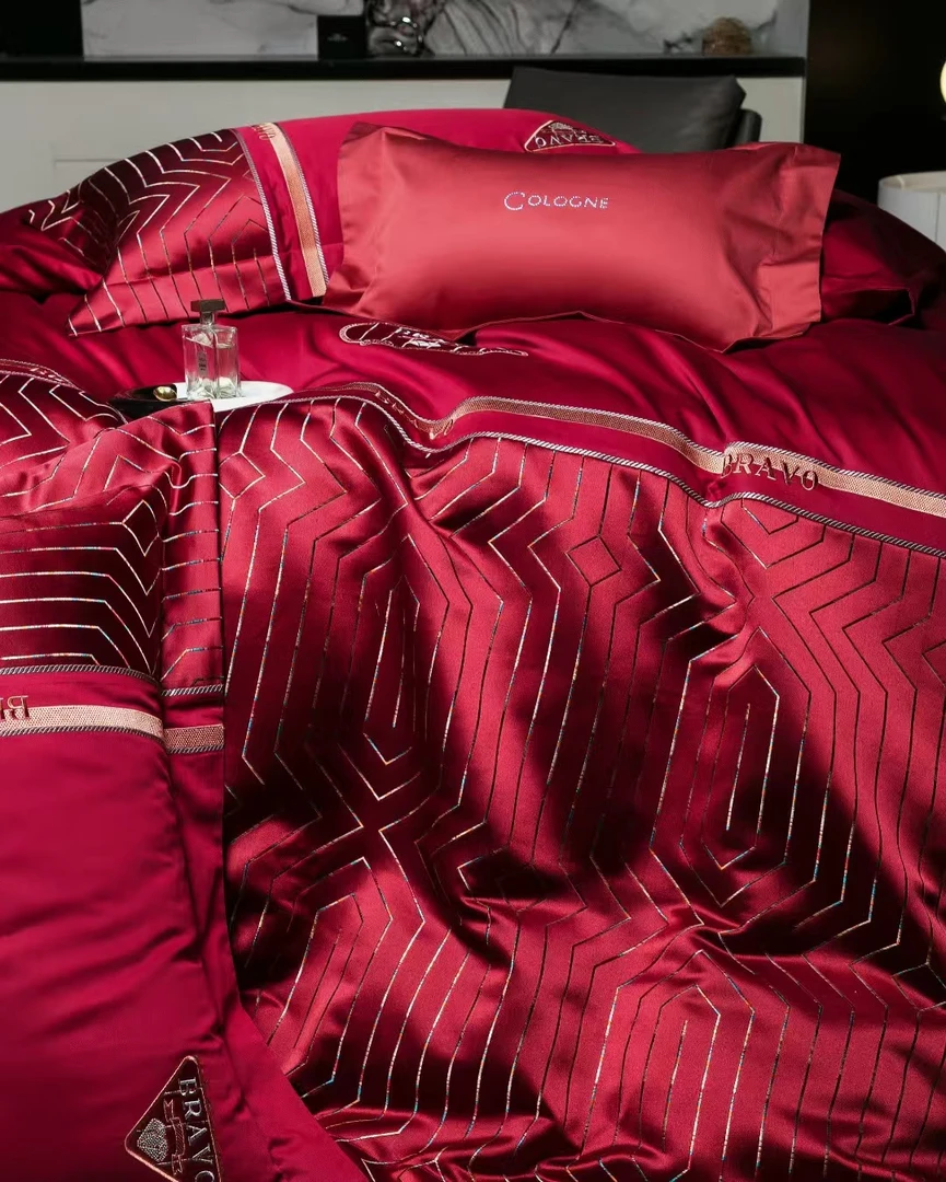 克莱尔丨定制面料提花+印花流光高端四件套