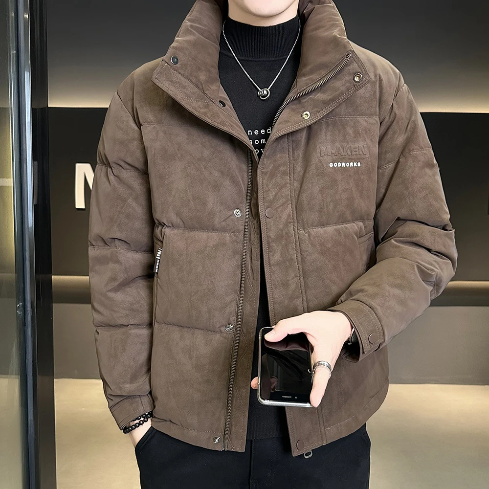 2025冬季新款皮羽绒服男潮牌立领加厚保暖休闲潮流鸭绒外套男冬装