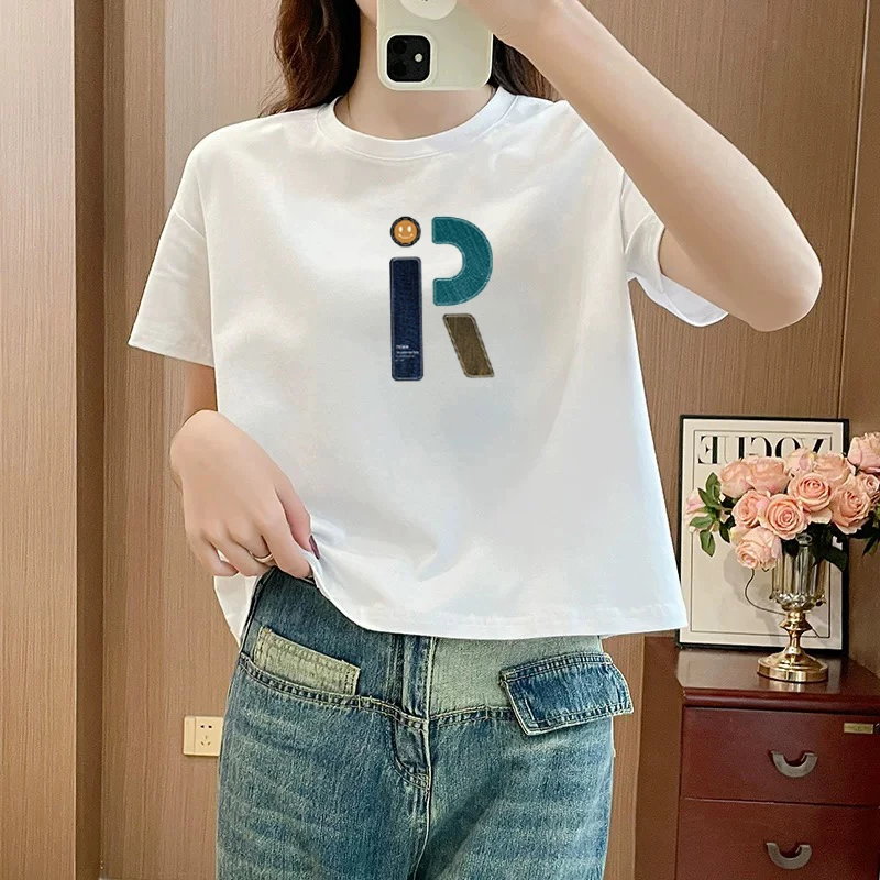 白色高腰短款t恤女2025夏季新款韩系时尚百搭设计感大码小个子T恤
