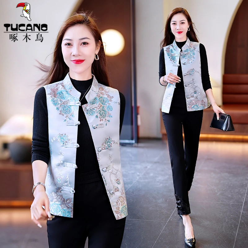 【官方】啄木鸟新中式国风马甲背心女春新款女装可外穿妈妈马夹坎肩