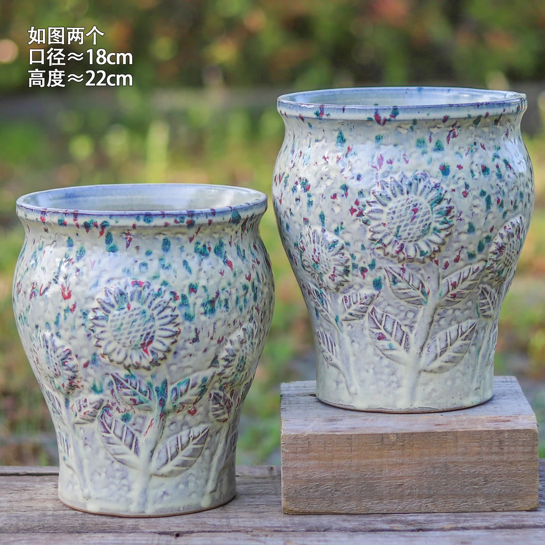 透气粗陶多肉花盆绿植兰花法师室内外盆栽老桩手工浮雕鱼尾陶盆