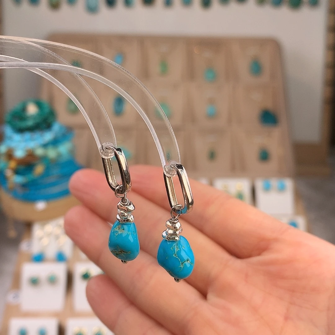 绿松石银S925镶嵌耳饰