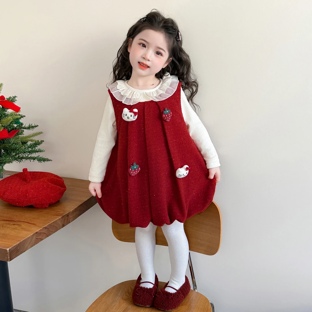 女童新年装裙儿童秋冬装新款韩版洋气女宝宝冬季公主背心裙两件套
