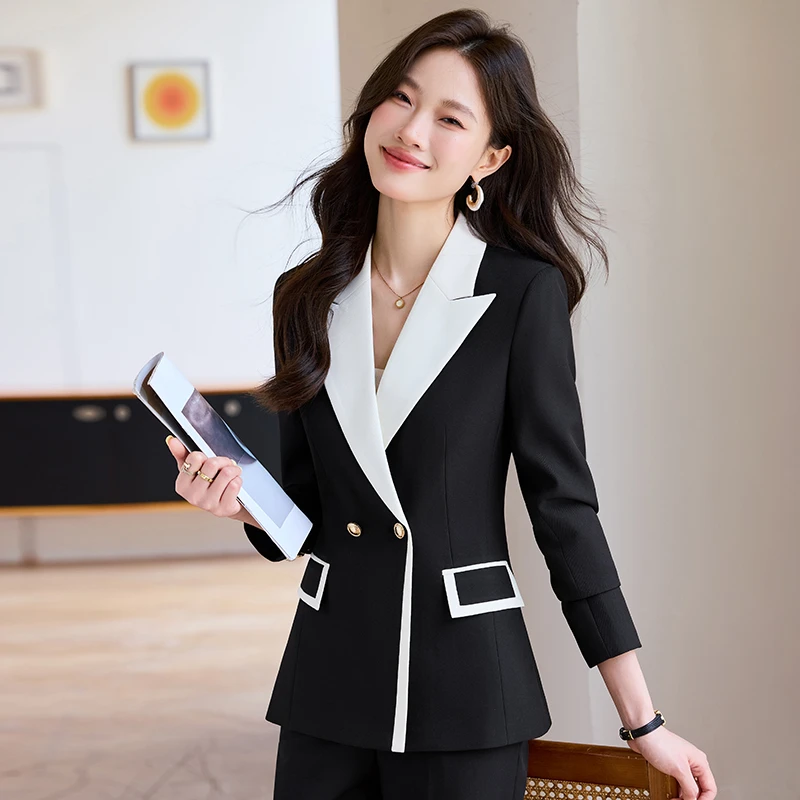 8971-2025秋冬新款拼接单排扣纯色长袖西装工作服气质女神范