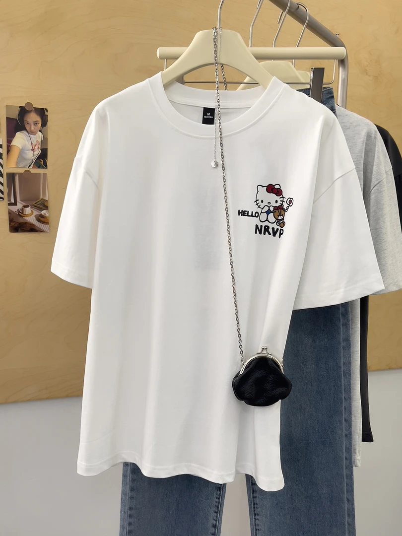 美式休闲夏季情侣短袖T恤上衣时尚字母卡通印花白色纯棉百搭半袖