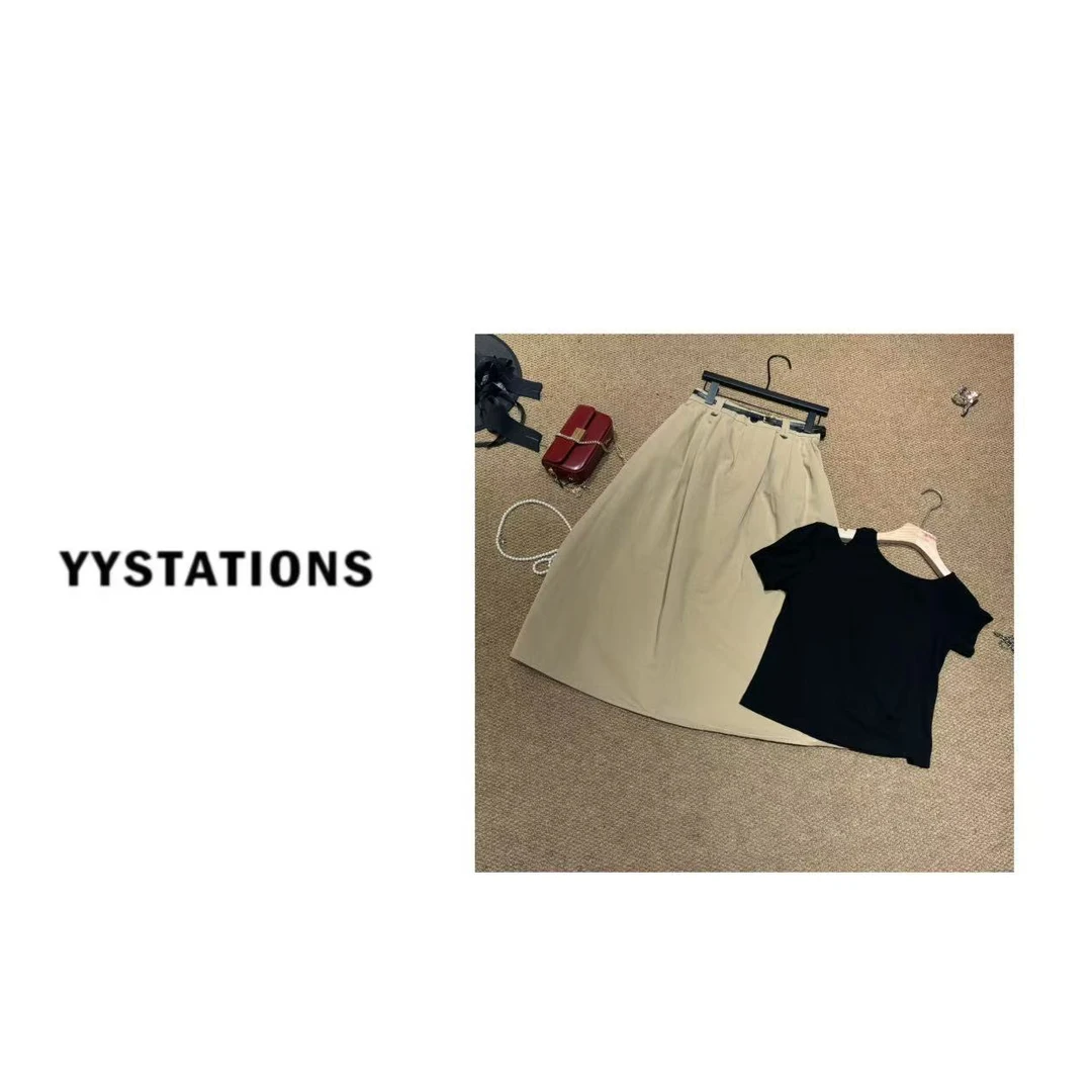 YYSTATIONS 欧货露肩短袖T恤女休闲半身裙韩系时尚两件套装-A51