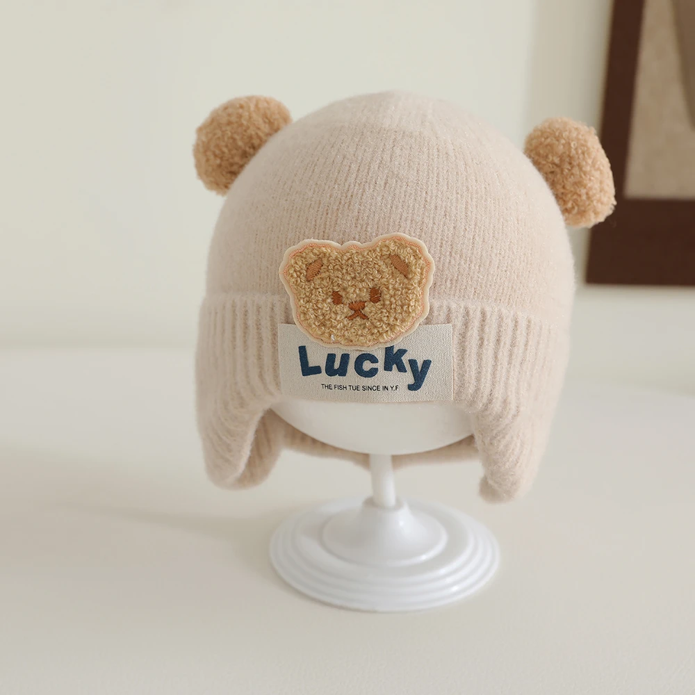 婴儿帽子秋冬季毛线帽可爱加厚保暖针织护耳帽男女宝宝外出防风帽