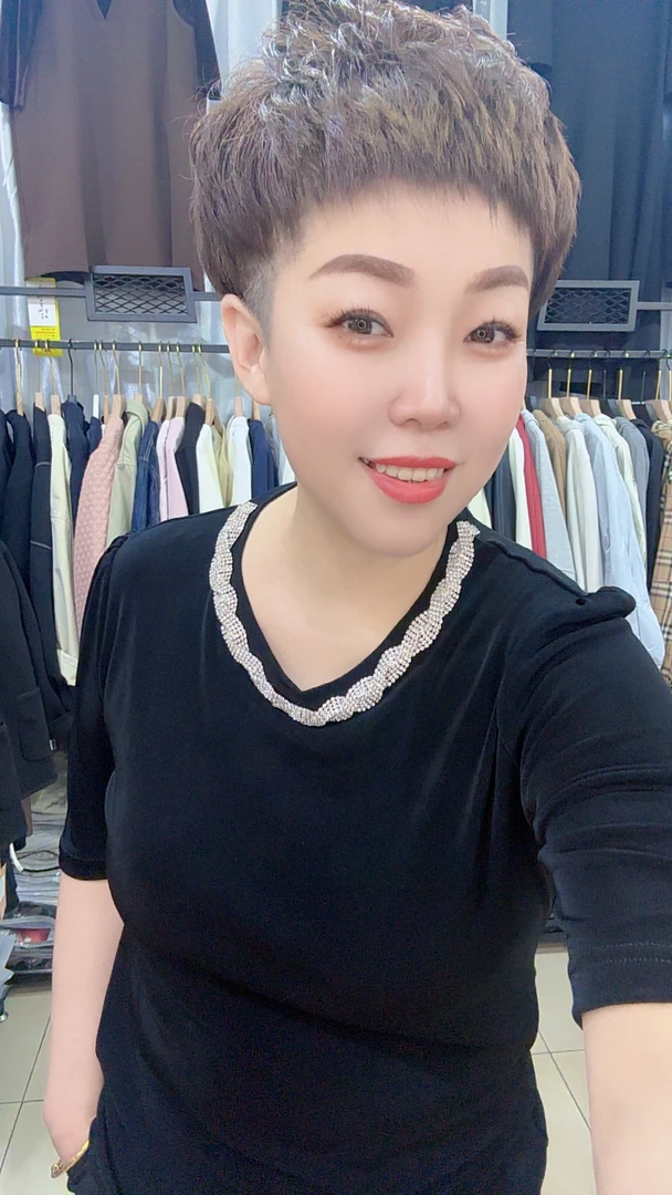 黑色醋酸百搭款弹力链条小衫～100斤～170斤