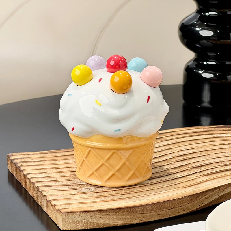 创意可爱雪糕筒水果叉套装家用不锈钢甜品叉子高级感收纳罐果叉盒