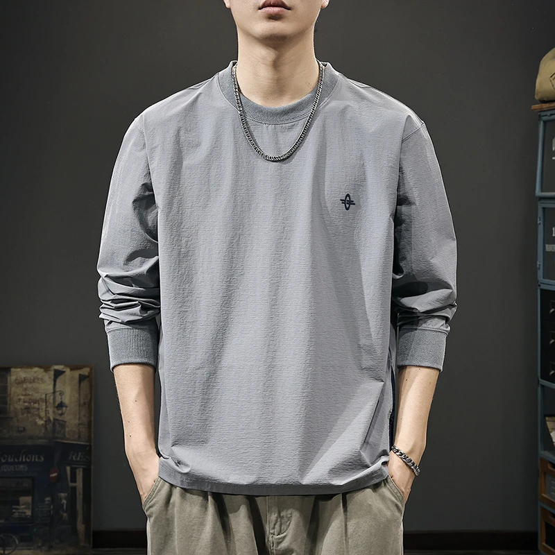 MR.MUDI/穆迪先生科技吸湿速干刺绣长袖T恤男秋季宽松内搭打底衫