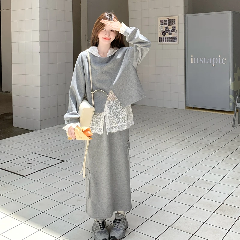 灰色休闲卫衣三件套设计感2025秋季新款氛围感穿搭一整套时尚套装