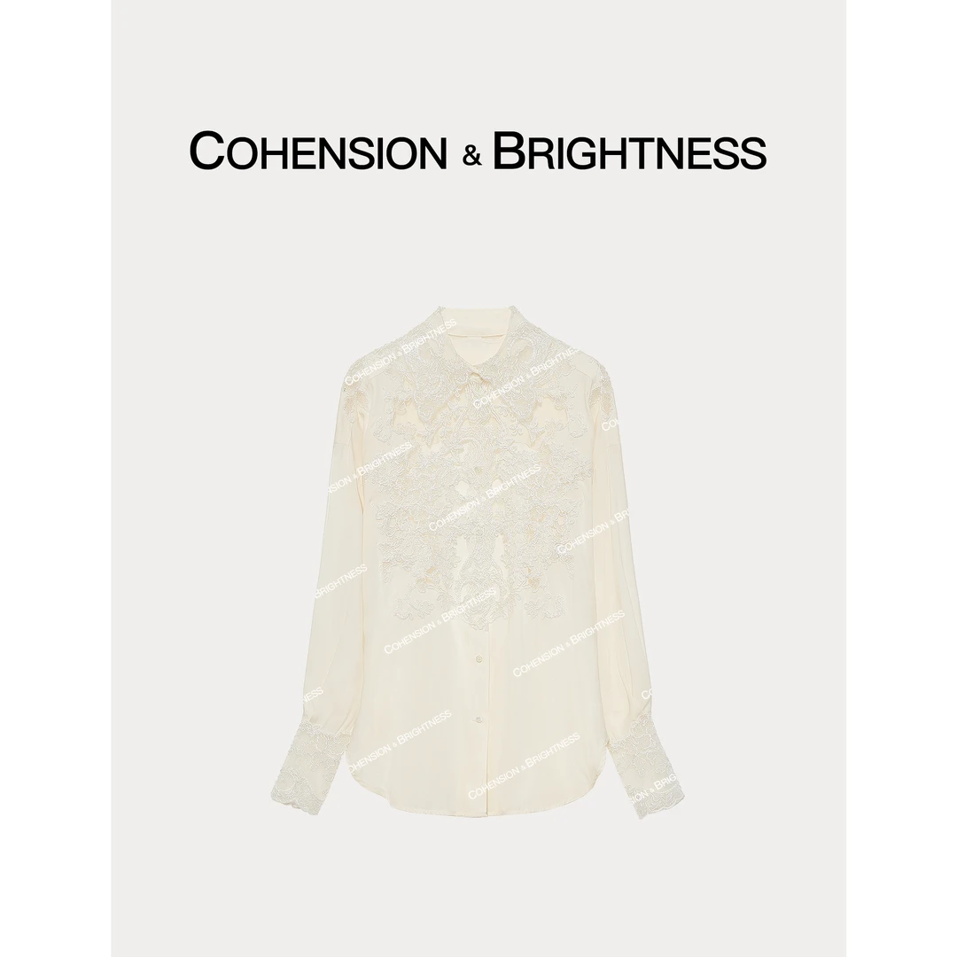 凝慧真的好【白露】春季新款翻领蕾丝刺绣小众奢华百搭衬衫CQ312