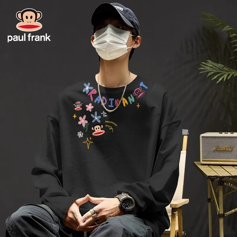 paul frank/大嘴猴黑色男士长袖T恤秋季美式趣味印花圆领打底衫潮