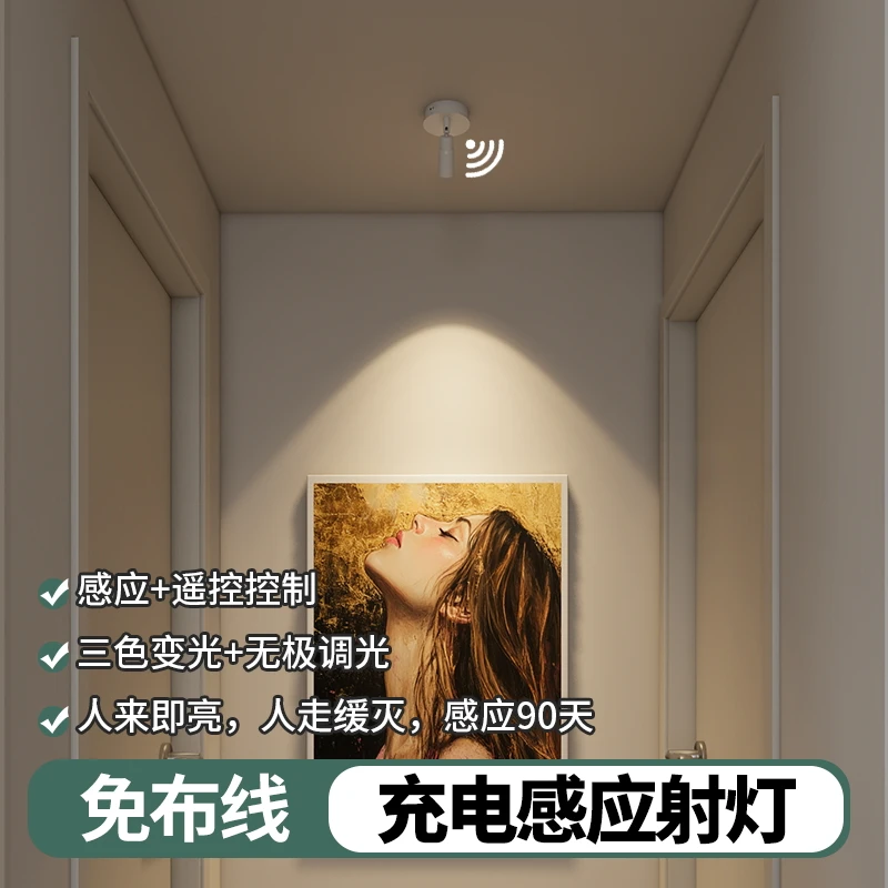 充电人体感应免布线小山丘射灯可调角度客厅餐厅洗墙照画玄关射灯