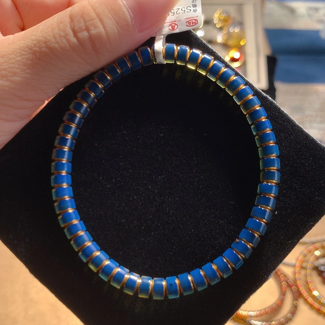 琥珀未镶嵌耳饰多米尼加皇家蓝药片手串