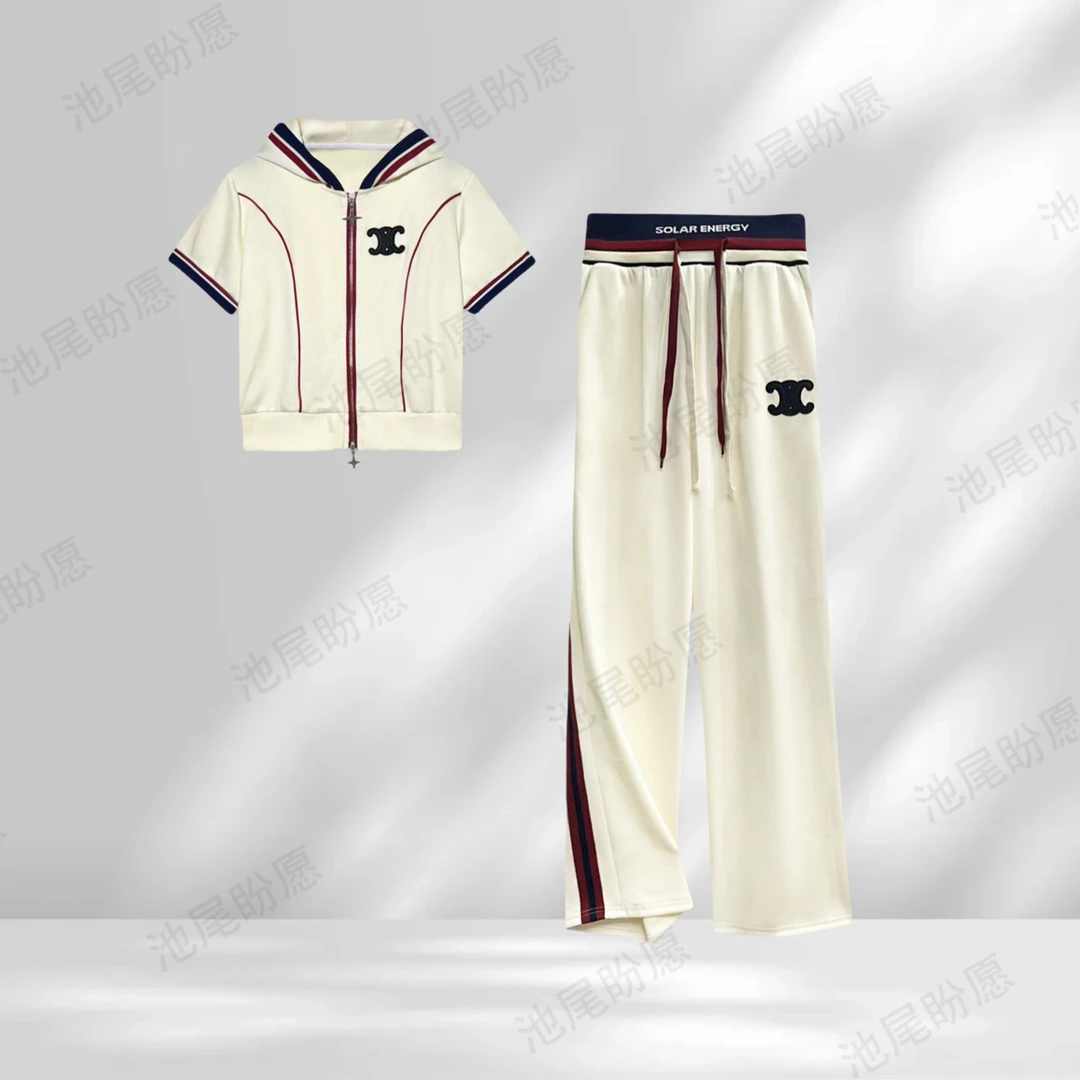 新款时尚休闲套装女气质时尚两件套女拉链撞色拼接设计感2025夏季