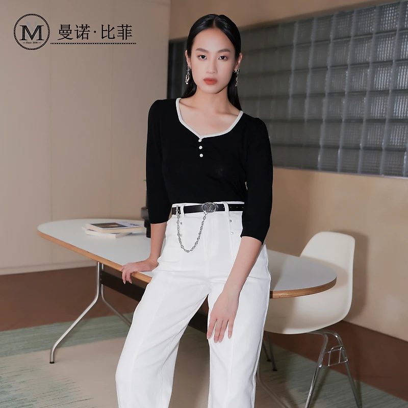百搭设计感七分袖T恤MECM114136