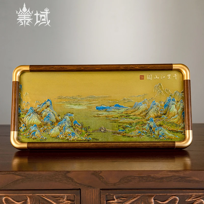 泰域铜雕画《千里江山》餐厅书房现代中式风格画 装饰画摆台B2-931