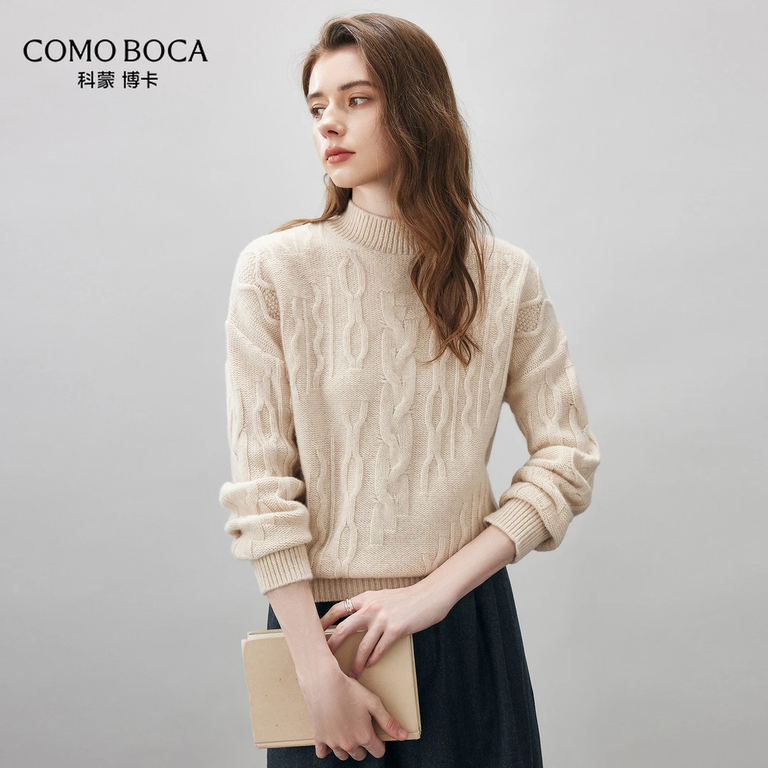 COMOBOCA/科蒙·博卡25秋冬绞花纯羊毛衫宽松慵懒毛衣女KST5146