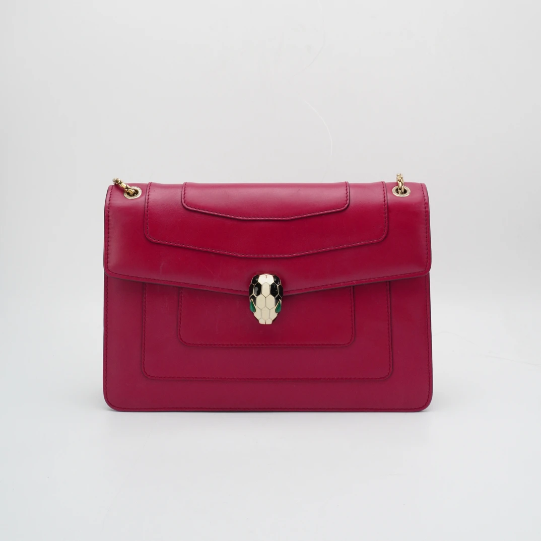 95新 BVLGARI/宝格丽 宝格丽蛇头包玫红色中号 12197