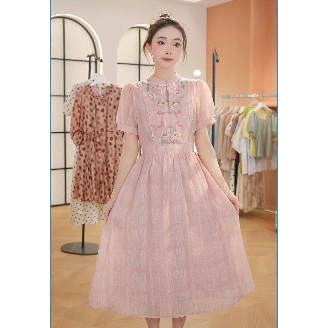 L372新款夏季国风时尚显瘦中式2025刺绣气质裙子连衣裙