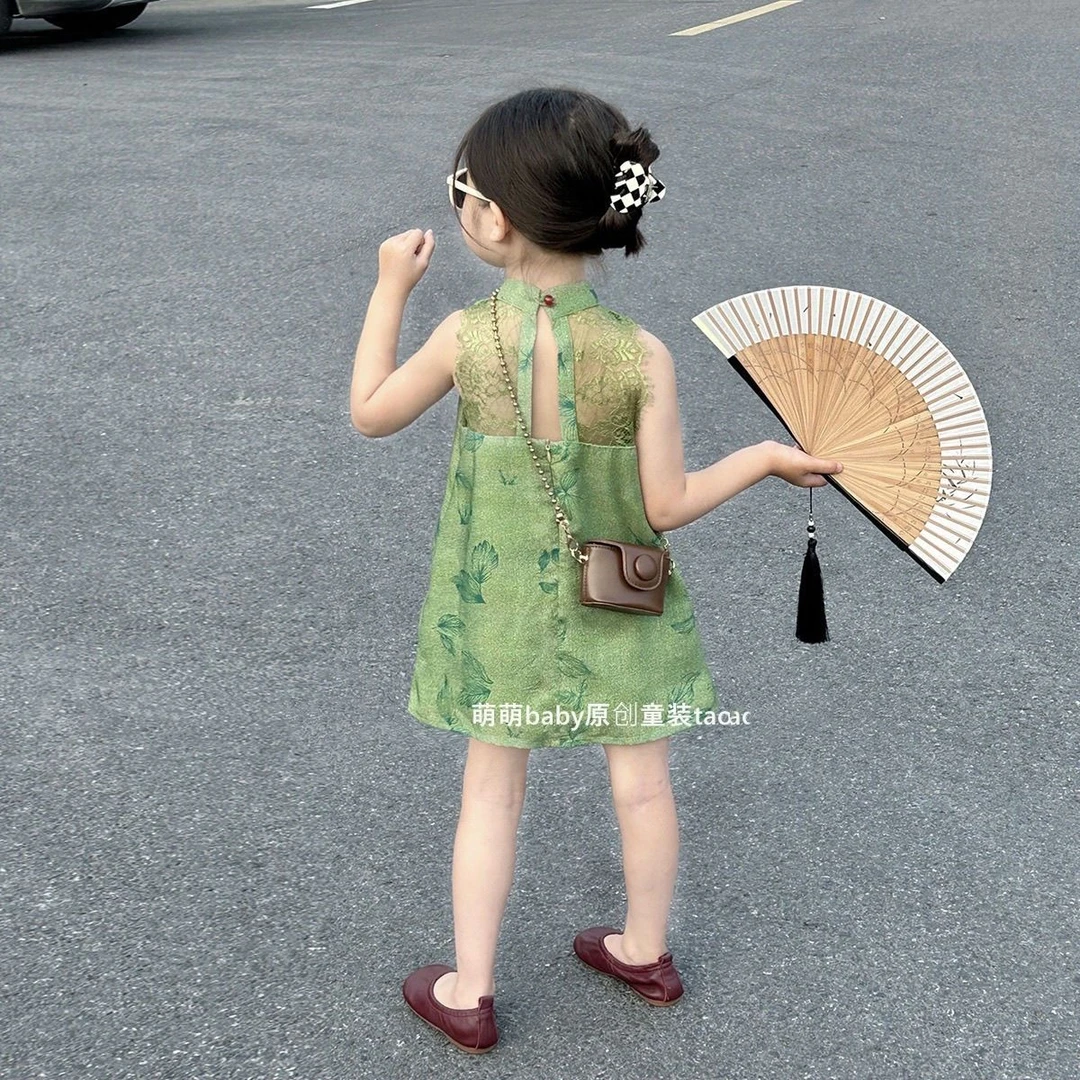 戴维贝啦【断码】女童夏季中式旗袍裙2025新款儿童洋气国风连衣裙无