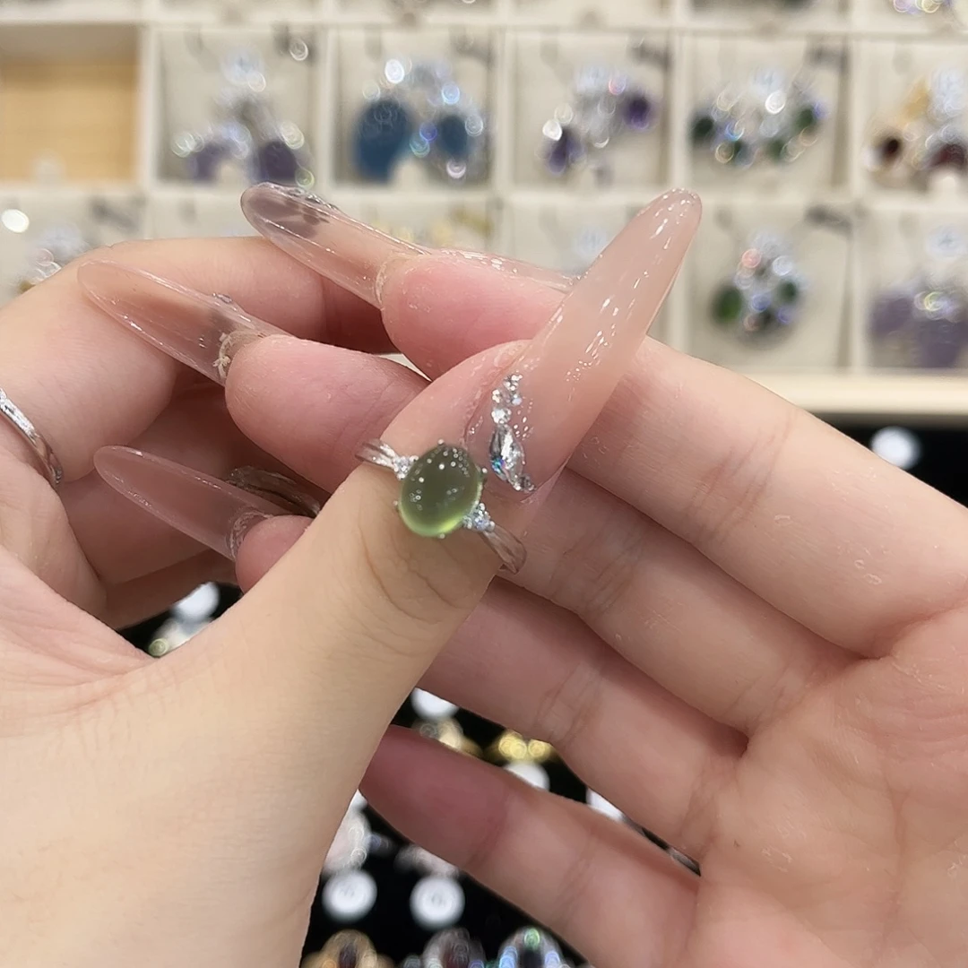 开***鱼岫玉银S925镶嵌戒指