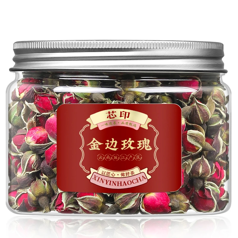 芯印云南金边玫瑰产地直供玫瑰干花代用茶叶正品罐装冷泡茶